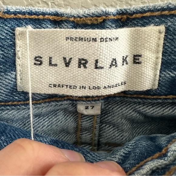 SLVRLAKE FRANKIE Blue Denim Cropped Flared Jeans - Picture 4 of 9